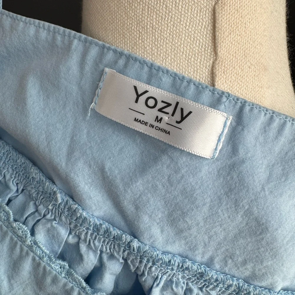 Yozly Blue Cottagecore Floral Cotton Day Dress Loungewear Nightgown Embroidered - Picture 6 of 8